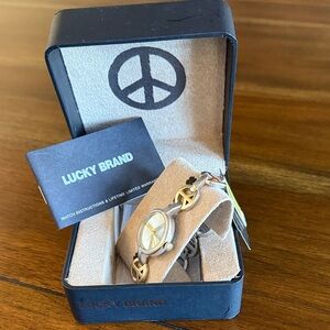 NIB Vintage Lucky Brand Two-Tone Peace Bracelet Watch